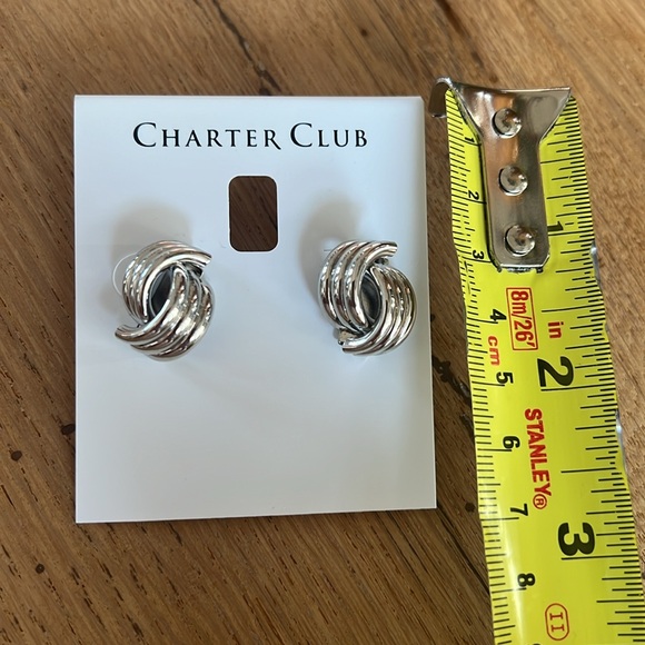 Charter Club Stud Silver Toned Earrings - Picture 3 of 3